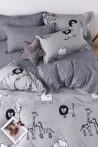 Cartoon Wild Animals Grey Kids Bedsheet
