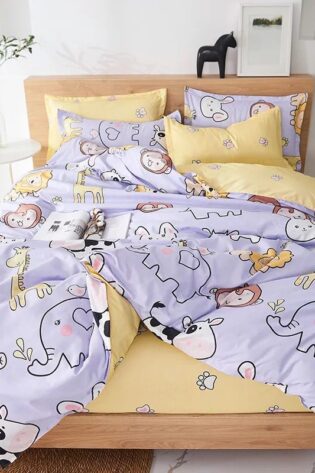 Cartoon Wild Animals Purple Kids Bedsheet