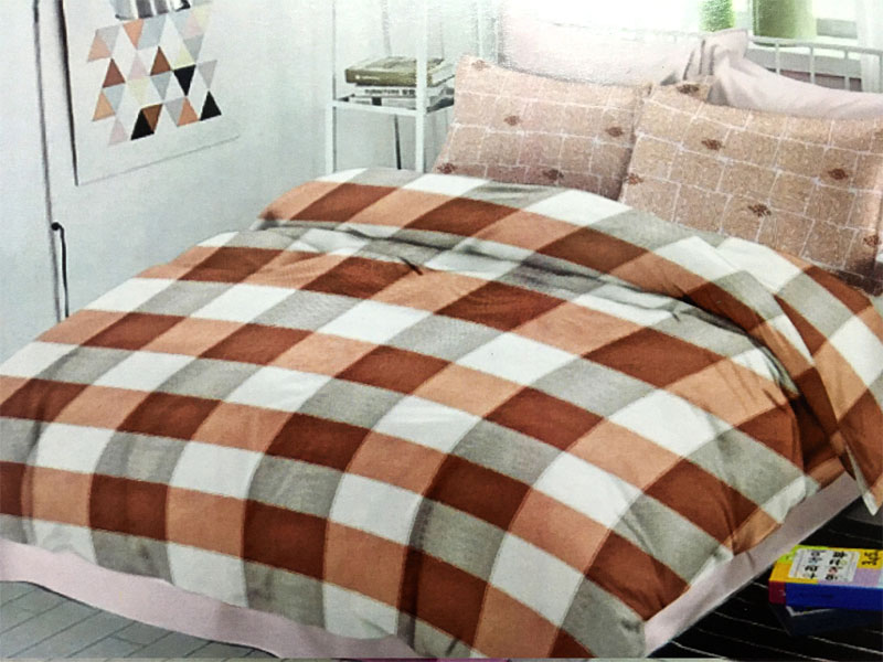 Chocolate Brown Grey And White Checks Cotton Bedsheet