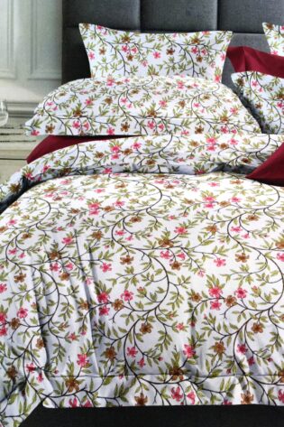 Green Leaves With Red Flowers Flo 10 Double Bedsheet